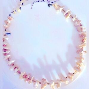 Vintage necklace Mother-of-Pearl polished nugget gold glass seed beads 20“